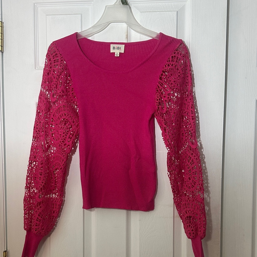 BiBi Fuchsia Lace Sleeve Knit Top